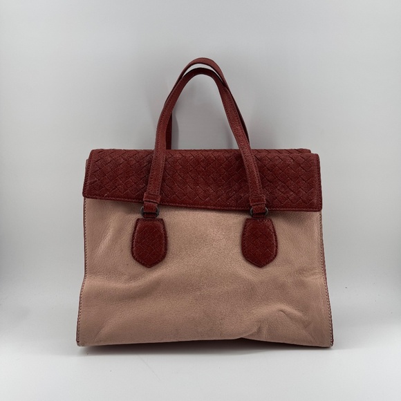 Bottega Veneta Two-Tone Leather Tote Bag with Intrecciato Details - Picture 3 of 14